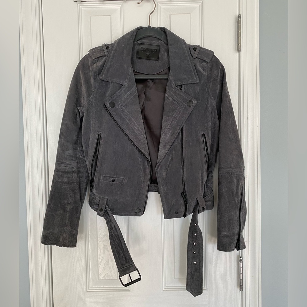 Blank NYC 100% Suede gray leather moto Jacket size smalll
